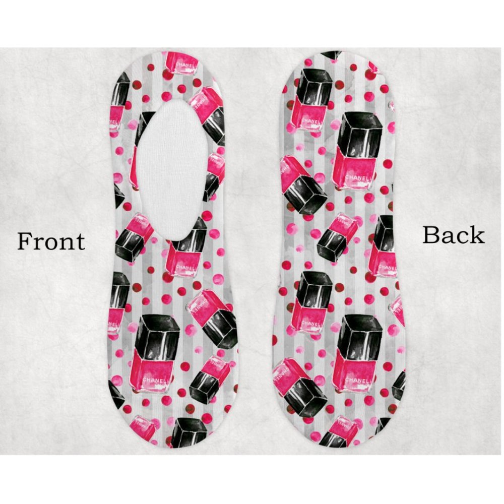 Women's Pink Black Fashion Makeup Design Hand Pressed Soft No show Socks